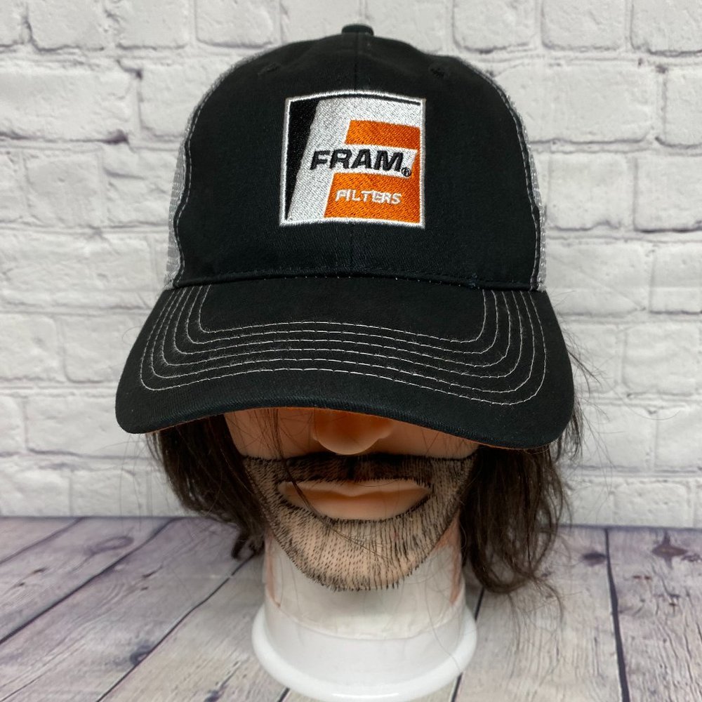 FRAM Filters Hat Cap Snapback Black Gray Trucker Mesh Embroidered Logo